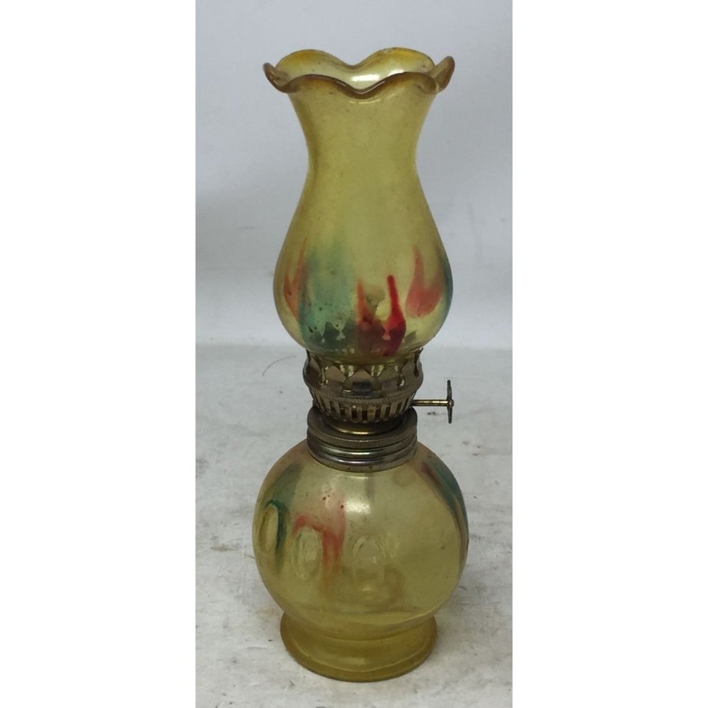 Vintage Yellow, Blue, Red Mini Oil Lamp - Made in Hong Kong